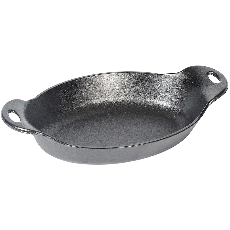 Oval black cast iron serving dish with handles, durable for kitchenware, serveware, and Lodge Cast Iron collections