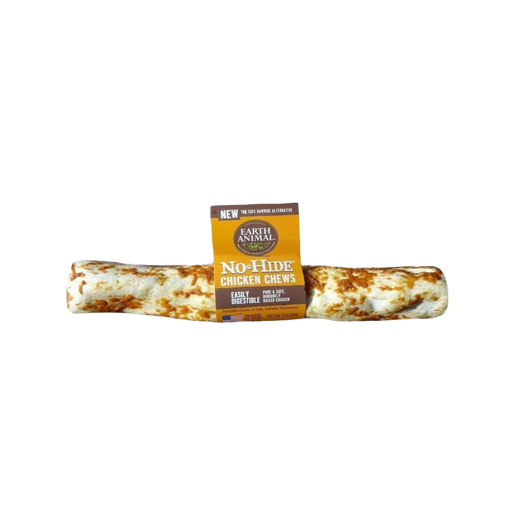 Long single chicken chew for dogs made with natural ingredients by Earth Animal for pet health and enjoyment
