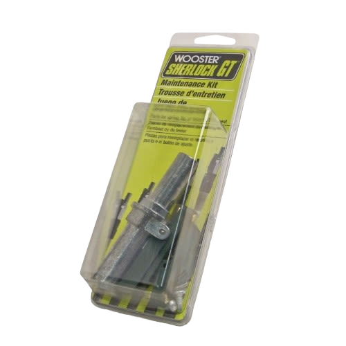 Maintenance kit for paint sprayers with metal parts in clear plastic packaging, ideal for home improvement tools under $50