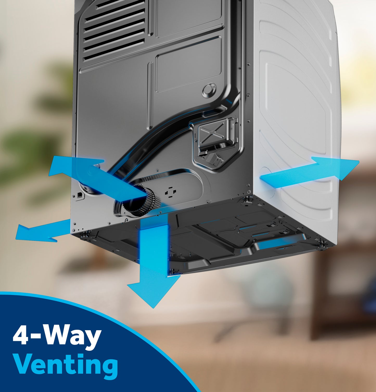 Rear view of electric dryer highlighting its 4-way venting system for versatile installation from Dryers collection