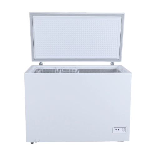 white garage ready chest freezer with open lid and wire baskets from freezers and chest freezers collection