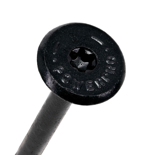 Close-up of black Power Pro screw head with star drive, part of Hardware, Screws, and Fasteners collections for home improvement projects