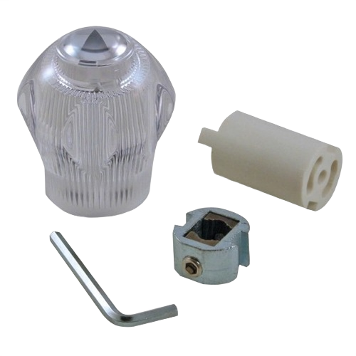 Clear acrylic diverter handle with mounting adapter and hex wrench for faucet repair and plumbing parts collections