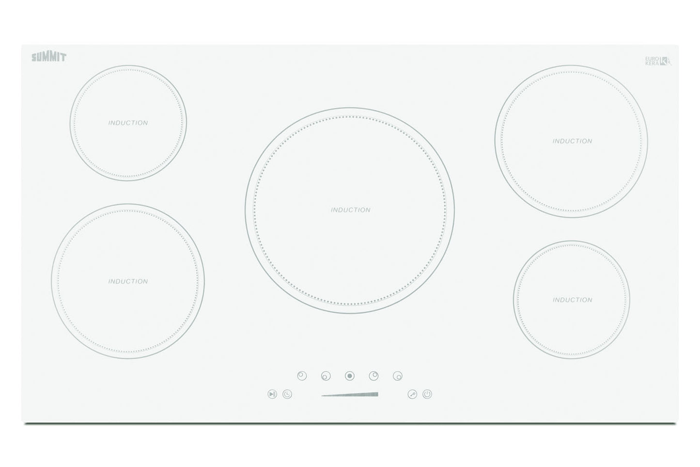 White induction cooktop with five cooking zones and touch controls from Induction Cooktops collection