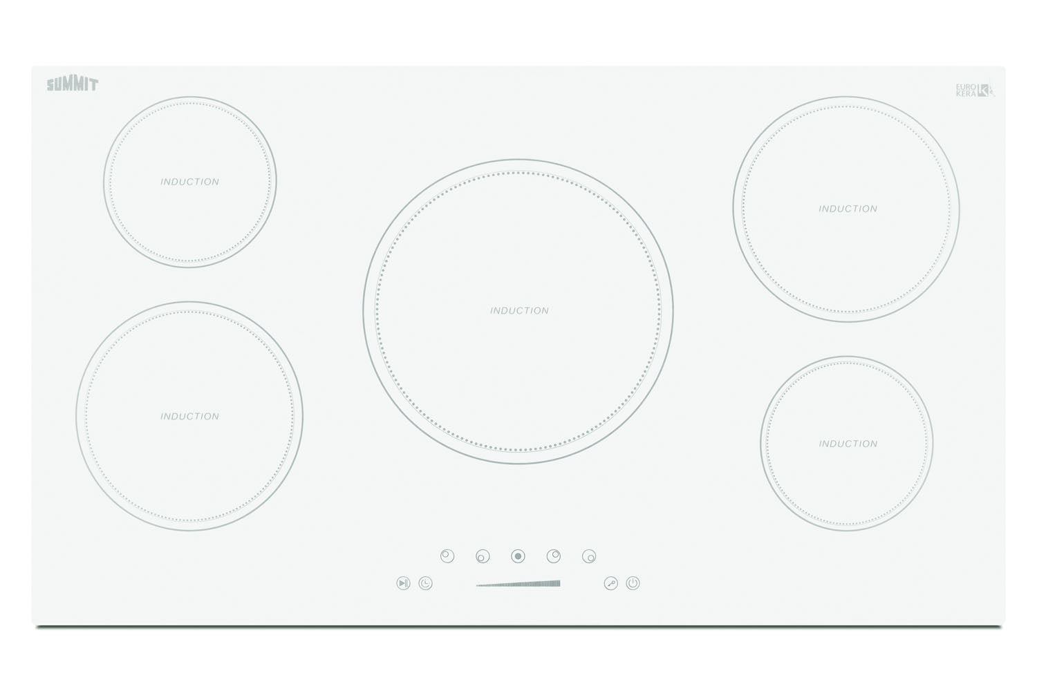 White induction cooktop with five cooking zones and touch controls from Induction Cooktops collection