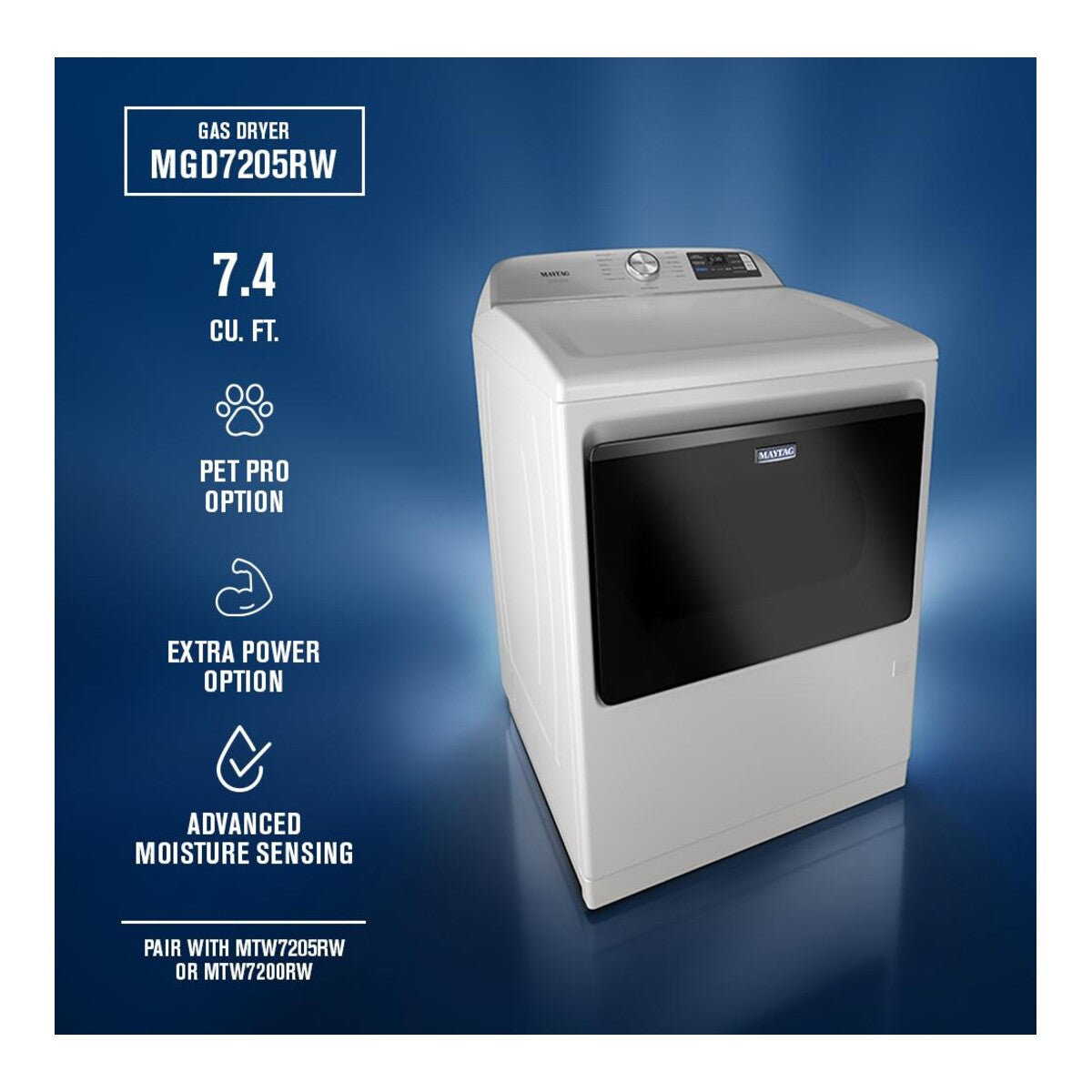 7.4 Cu. Ft. Pet Pro Top Load Gas Dryer with Extra Power and Sanitize Cycle