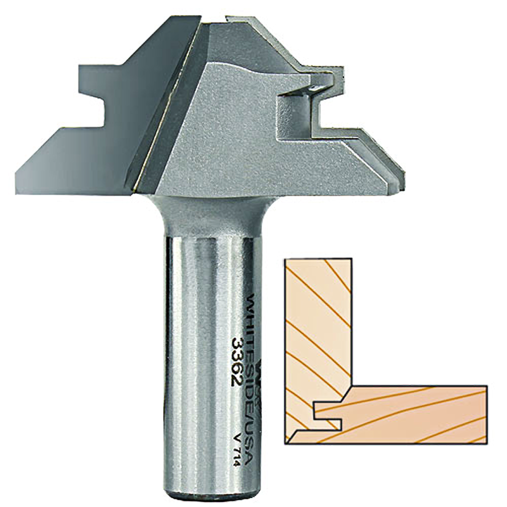 Steel lock miter woodworking bit designed for precise corner joints in tools and home improvement projects