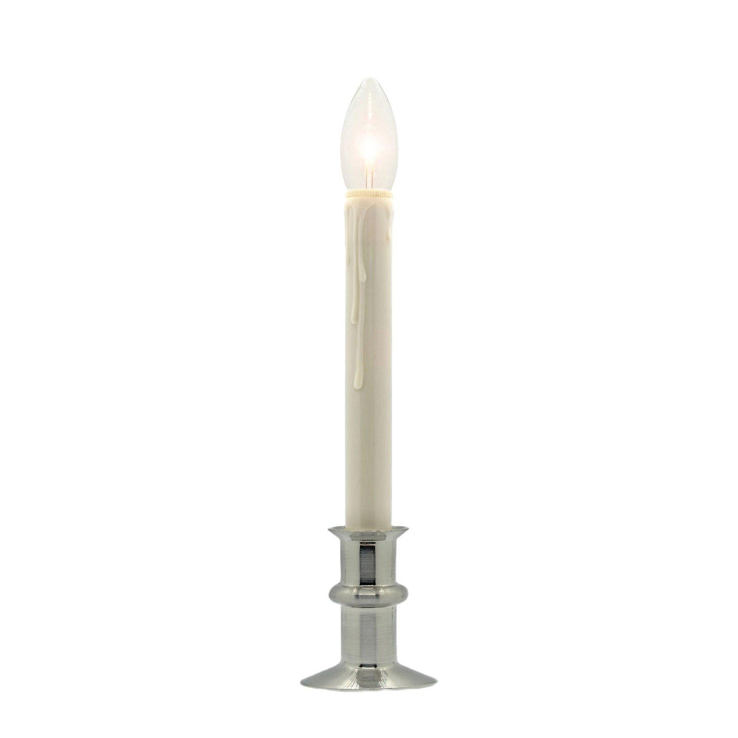 Tall brushed nickel candle with realistic flame shape for home accents and decor under $50 collection
