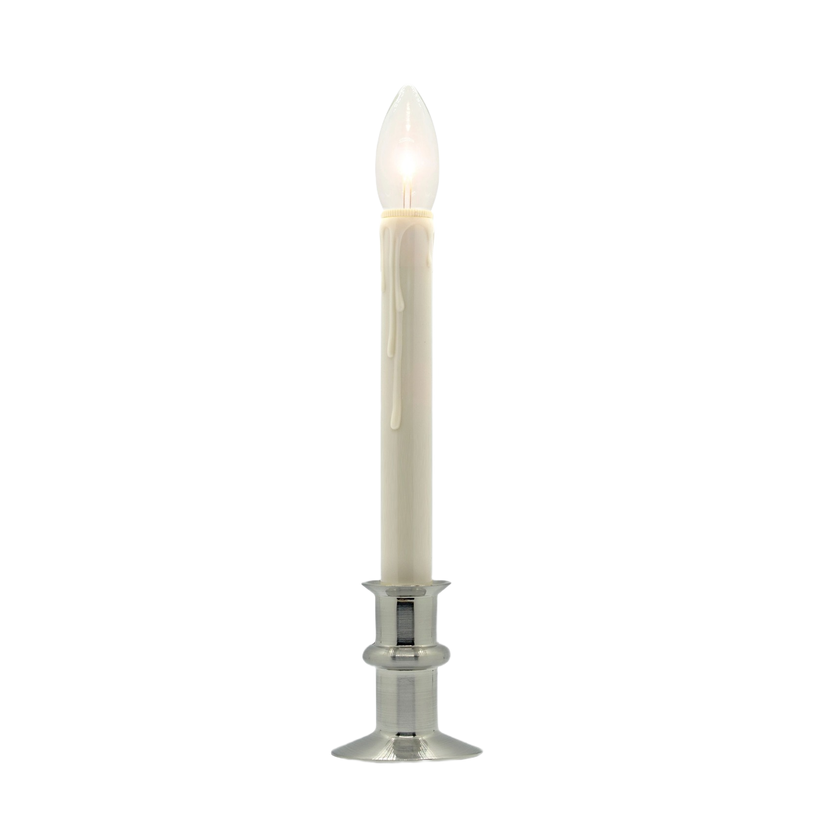 Tall brushed nickel candle with realistic flame shape for home accents and decor under $50 collection