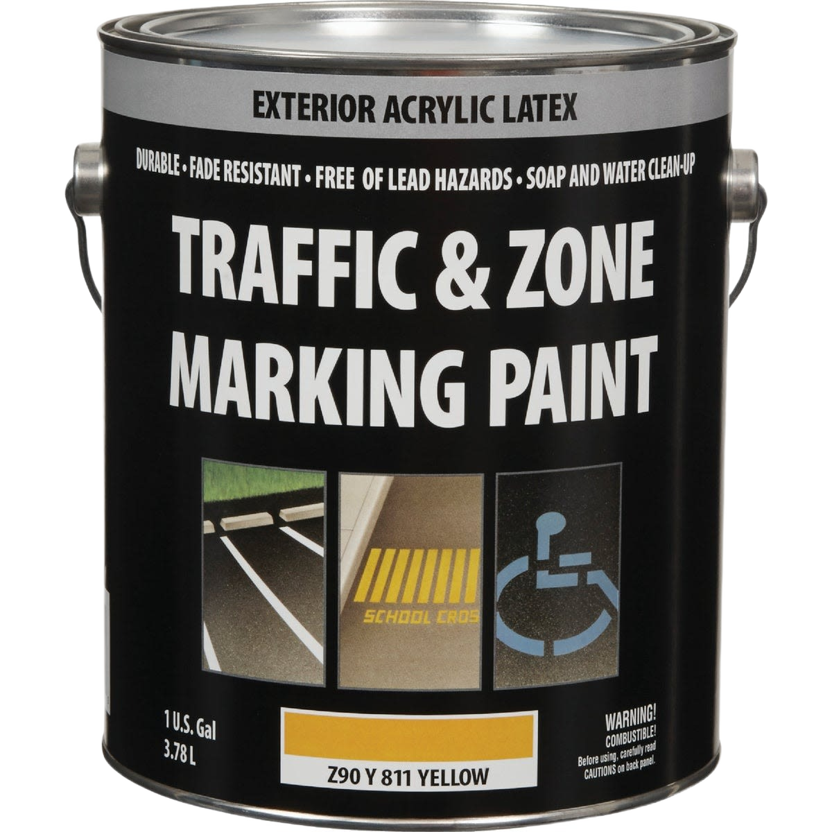 Gallon of durable yellow exterior acrylic latex paint for marking streets and parking lots in specialty paint collection