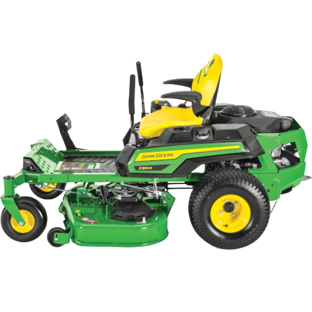 Green and yellow zero-turn mower with 48-inch deck, ergonomic seat, and durable tires for home improvement lawn care tasks