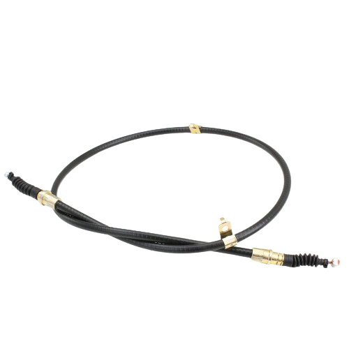 Flexible brake cable with protective black outer casing and metal fittings for tools and home improvement use