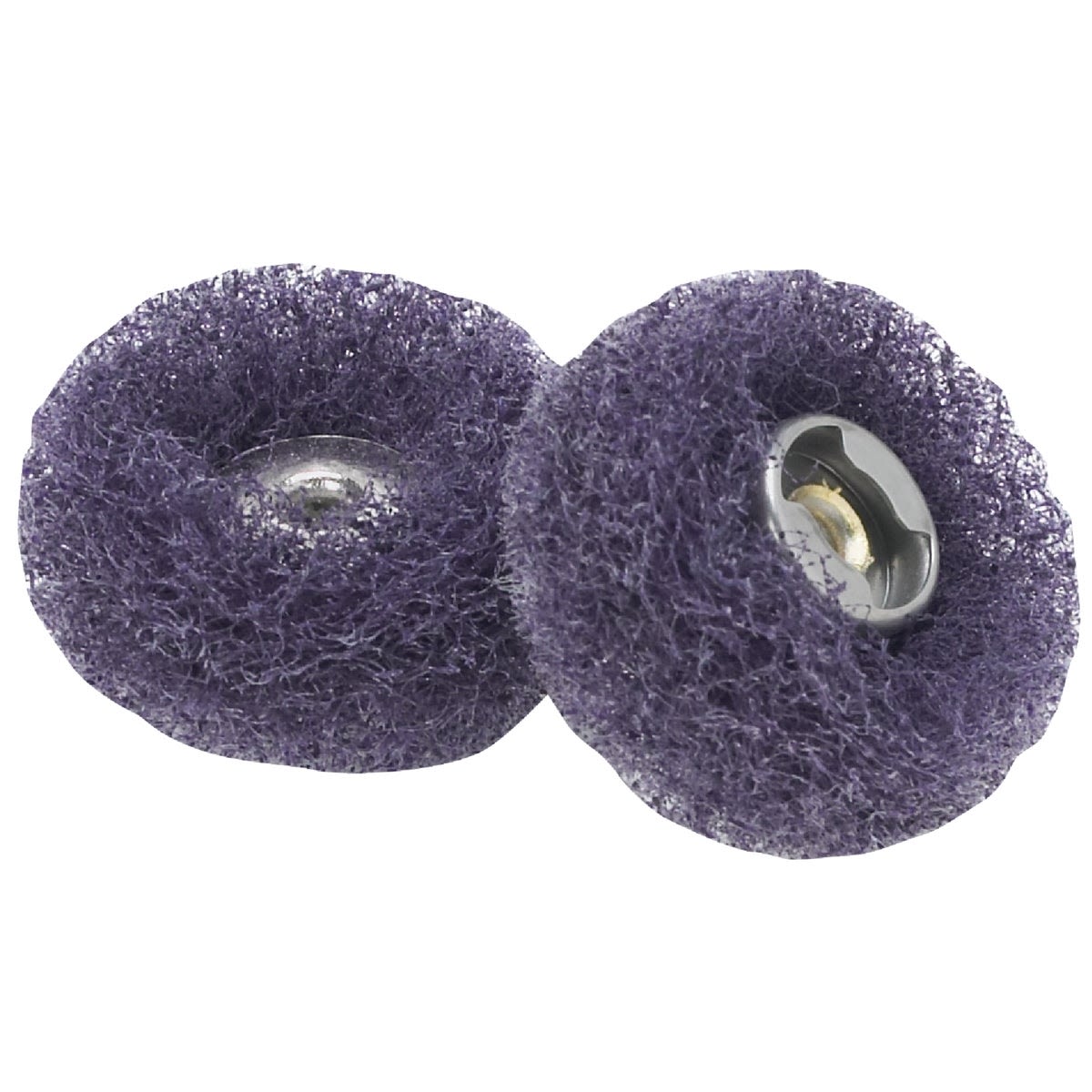 Pair of purple abrasive finishing wheels with metal centers for rotary tool accessories in the tool collections under $50