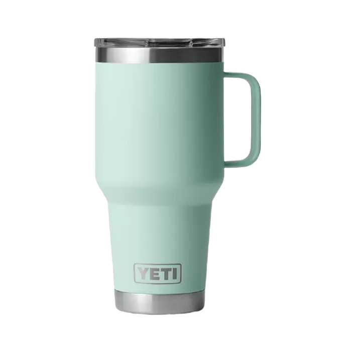 Mint green 30 oz. insulated travel mug with handle and clear lid, durable drinkware for kitchen and outdoor use collections