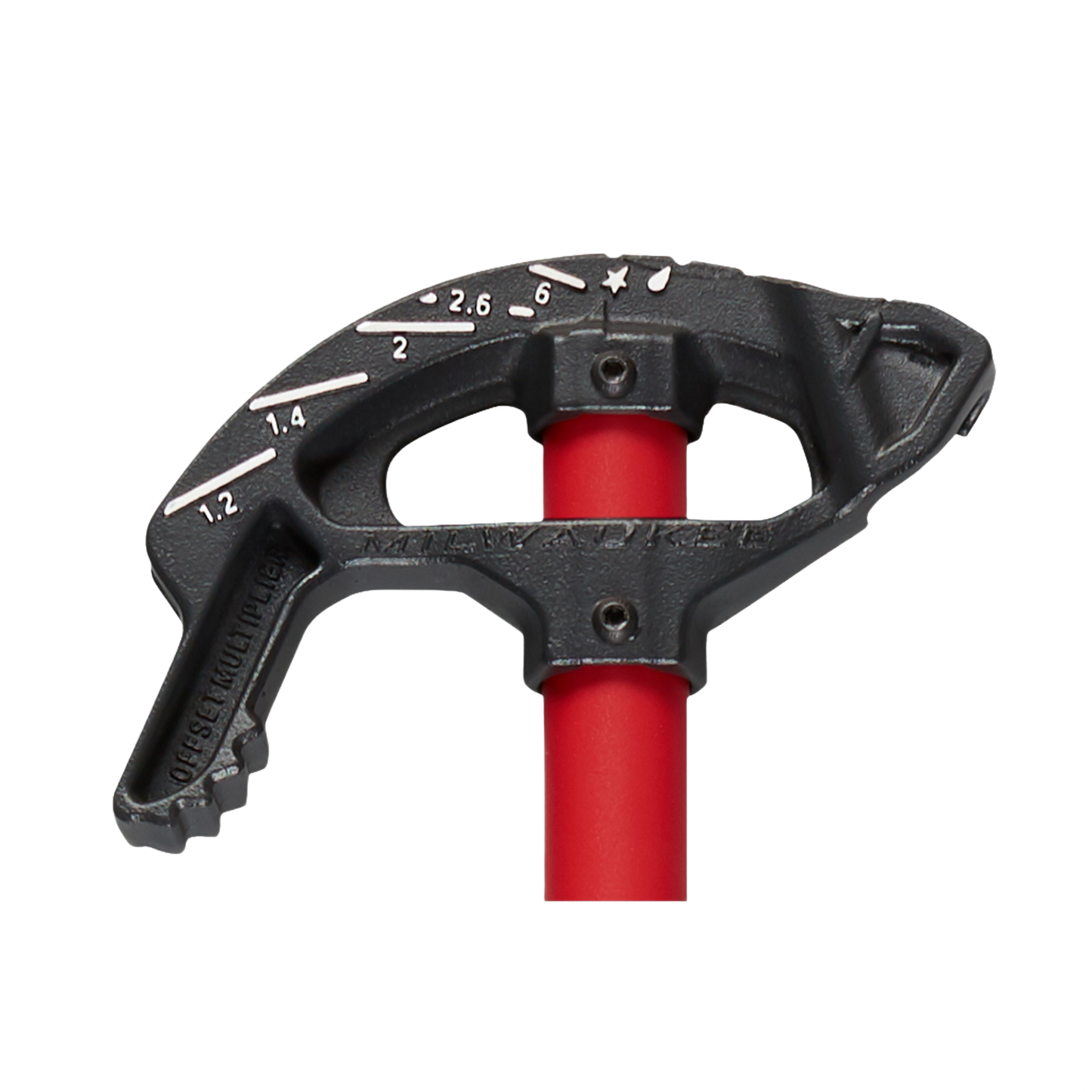 Black iron conduit bender with red shaft and high visibility markings from electrical hand tools collection under $100