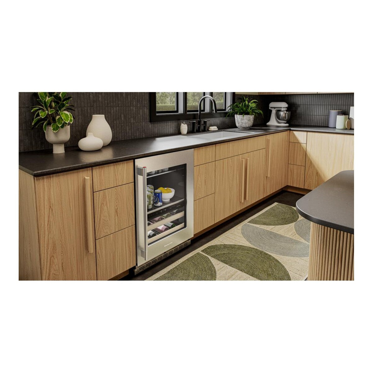 4.8 Cu. Ft. 24-Inch Beverage Center with Right Door Swing and 14-Wine Bottle Capacity with Wood-Front Racks in PrintShield® Stainless Steel