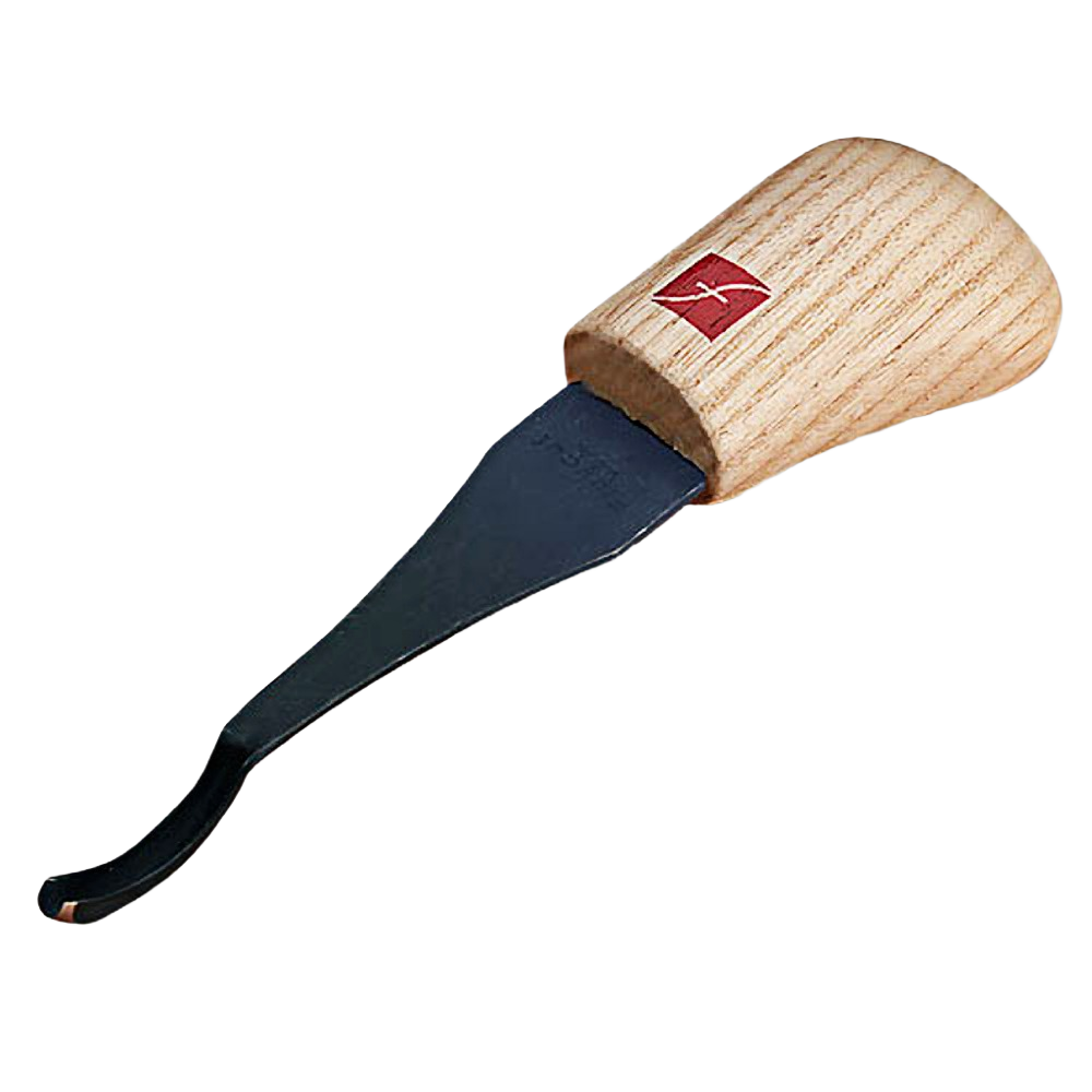 Wood carving tool with short wooden handle and curved steel blade for detailed projects in woodworking tools collection