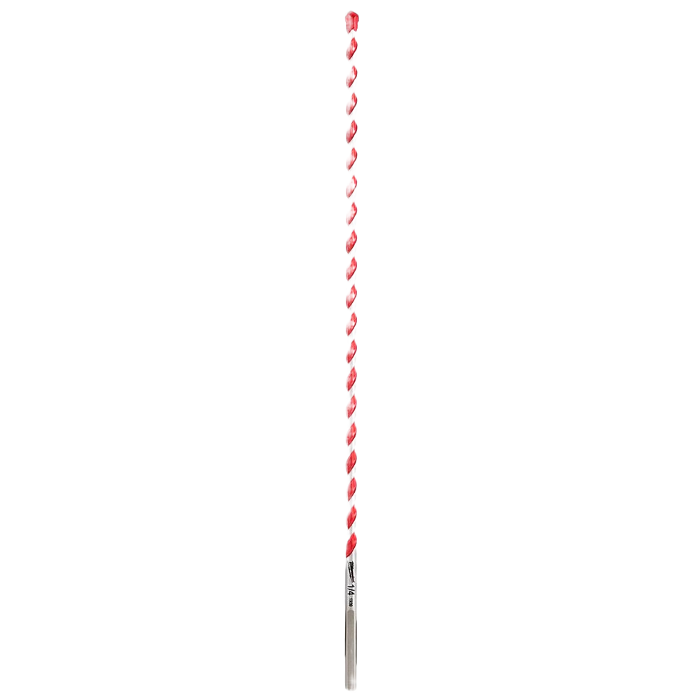 Long red and silver carbide-tipped hammer drill bit for concrete drilling in power tool accessories and drill bits collections