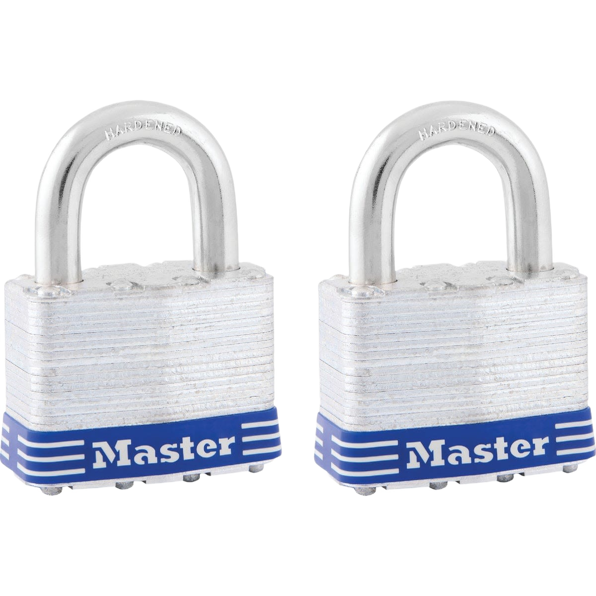 Two durable keyed alike laminated steel padlocks with 4-pin tumbler design for hardware and home improvement use