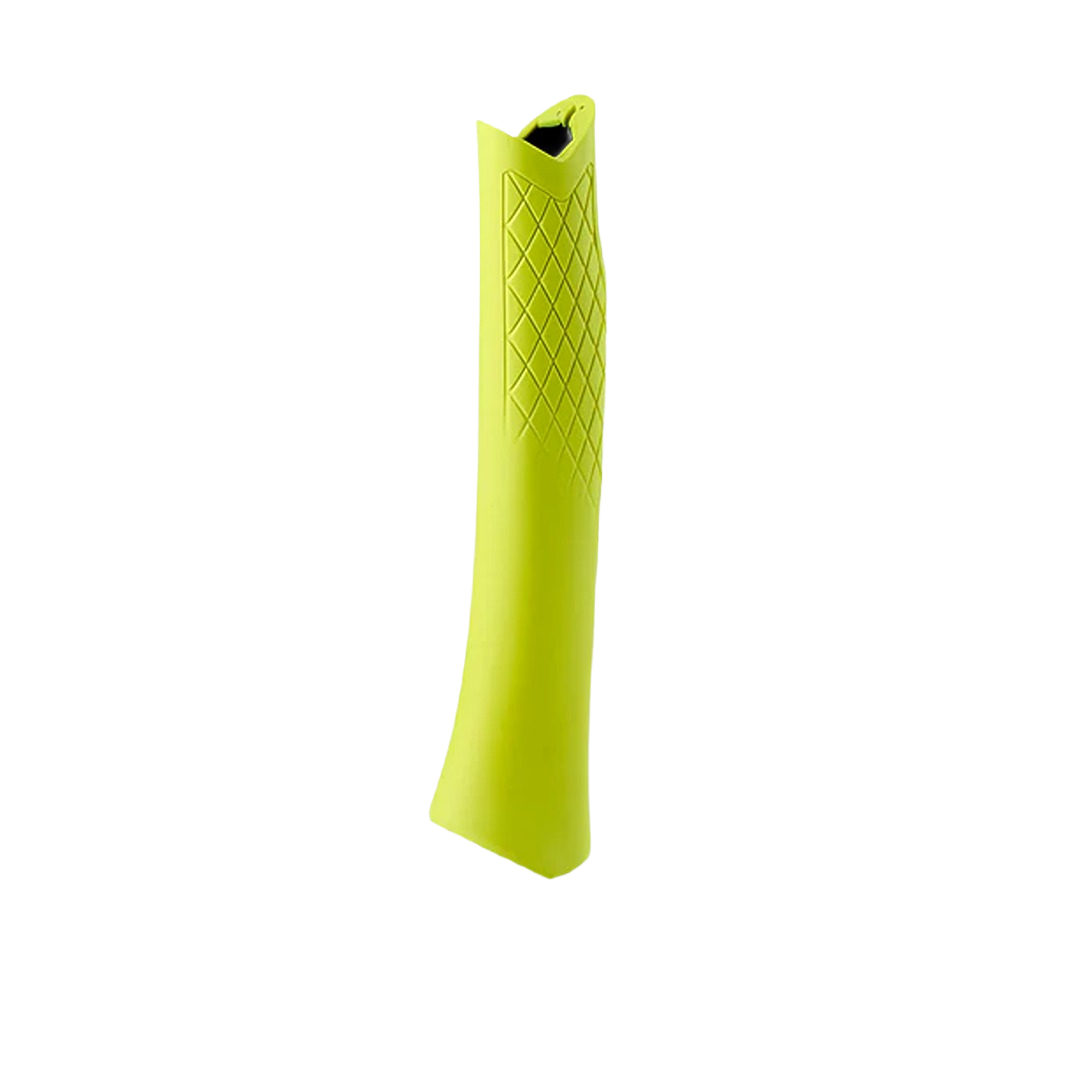 Yellow stiletto grip with textured diamond pattern designed for improved tool handling in home improvement tasks