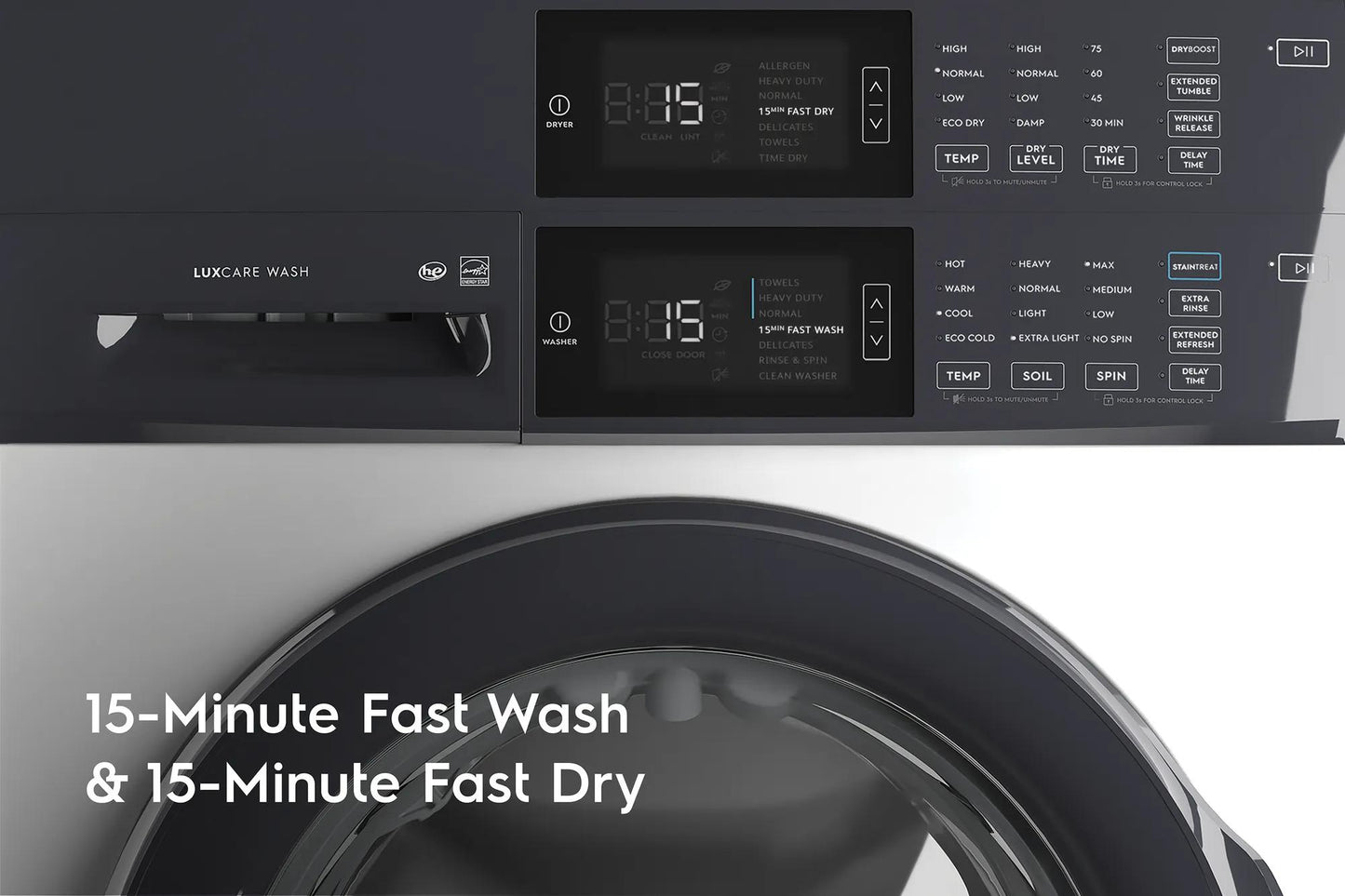 Laundry Tower Single Unit Front Load 4.4 Cu. Ft. Washer & 8 Cu. Ft. Gas Dryer
