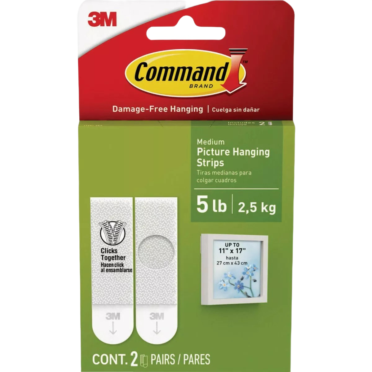 Package of medium white adhesive strips for damage-free picture hanging in hardware and fasteners collection under $25 tools