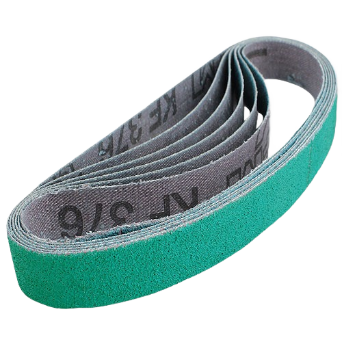 Set of six 80-grit abrasive belts in green for tool sharpening in woodworking accessories under $50 collection