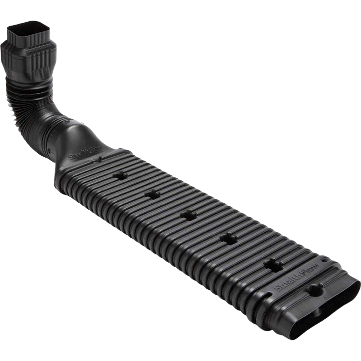 Black low profile downspout extension with flexible elbow for efficient water drainage in home improvement projects