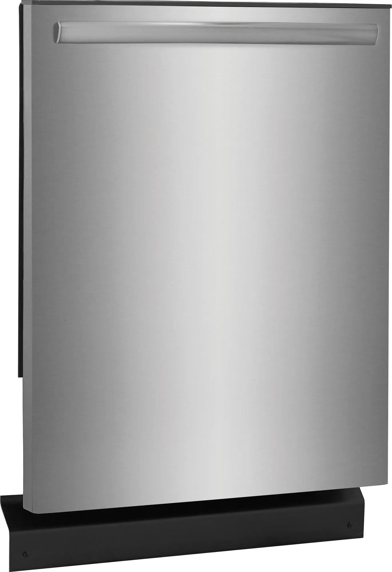 Sleek stainless steel built-in dishwasher with integrated handle, part of kitchenware and appliances collection.