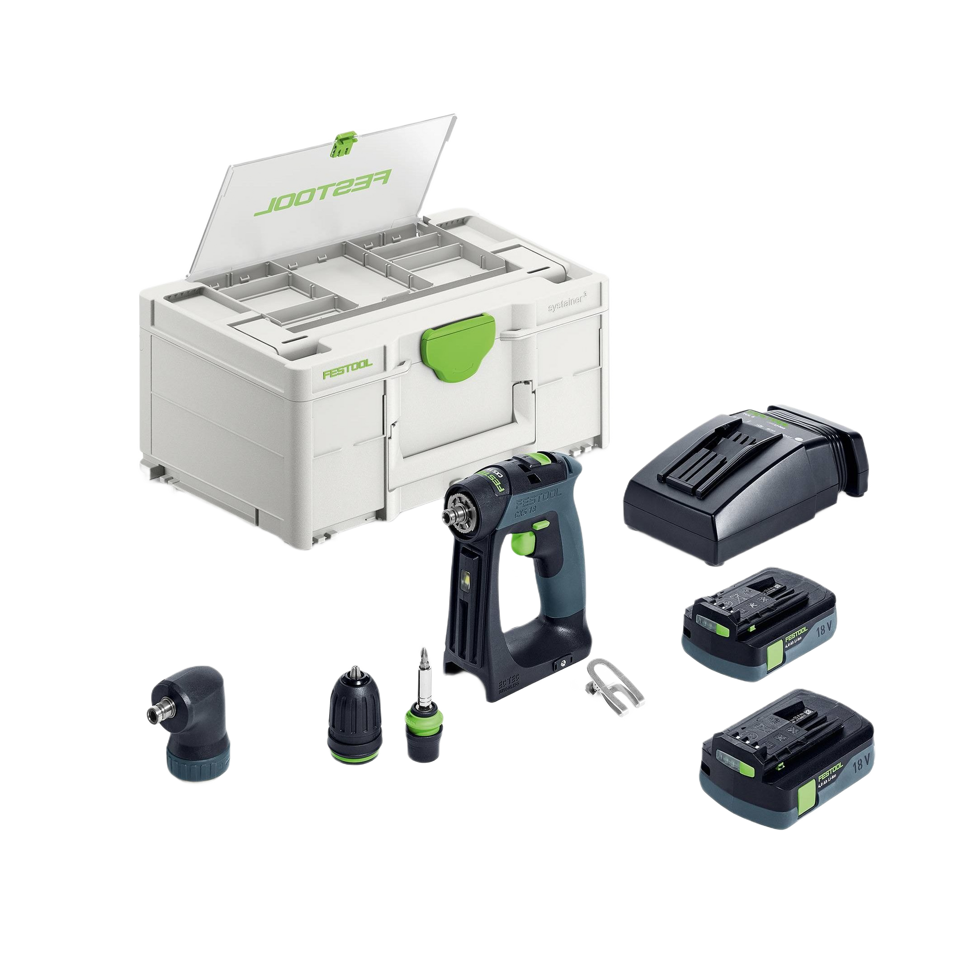 Compact cordless drill kit with multiple drill attachments, two batteries, charger, and storage case for tools and home improvement tasks