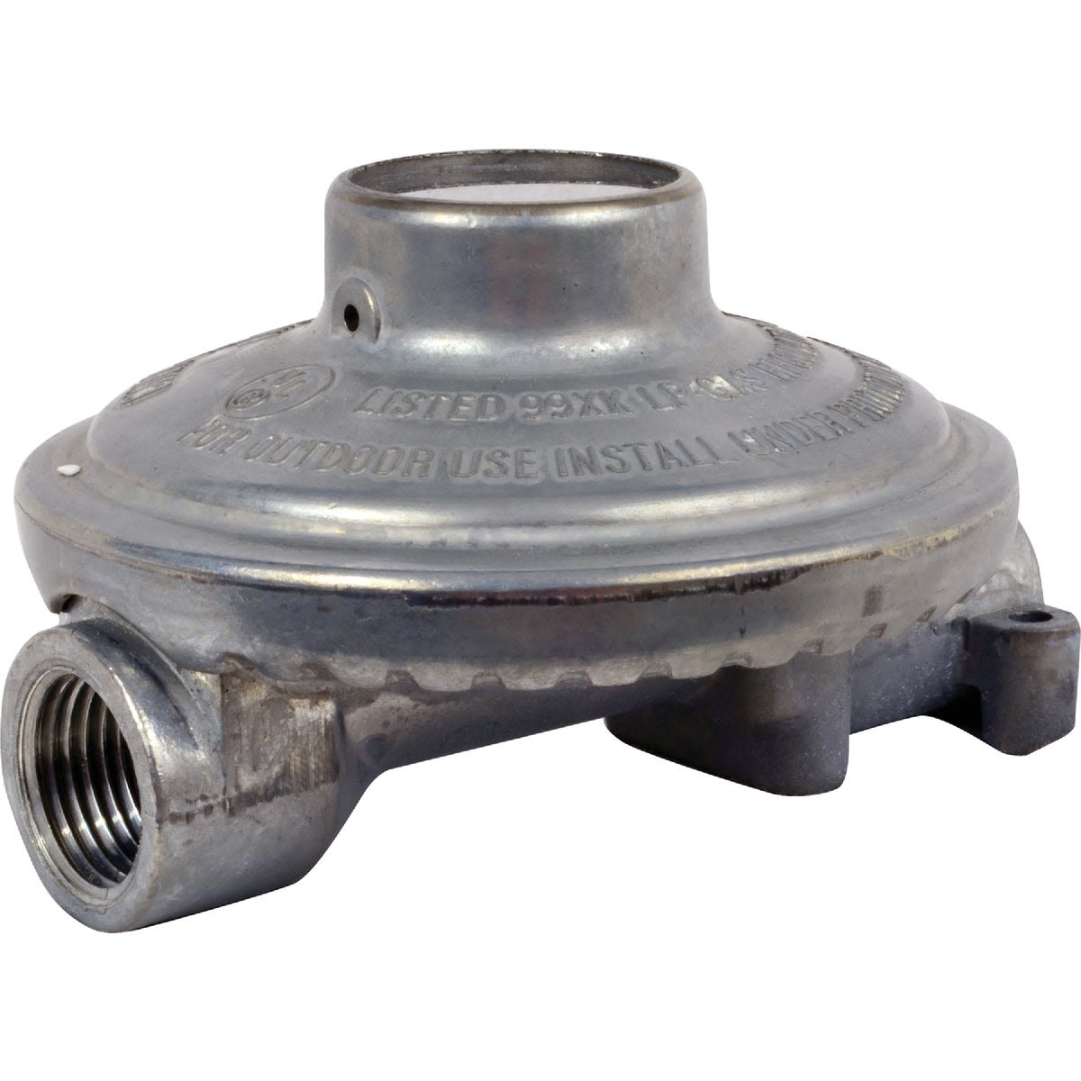 Metal low pressure regulator with threaded inlet designed for liquified petroleum gas control in home improvement projects