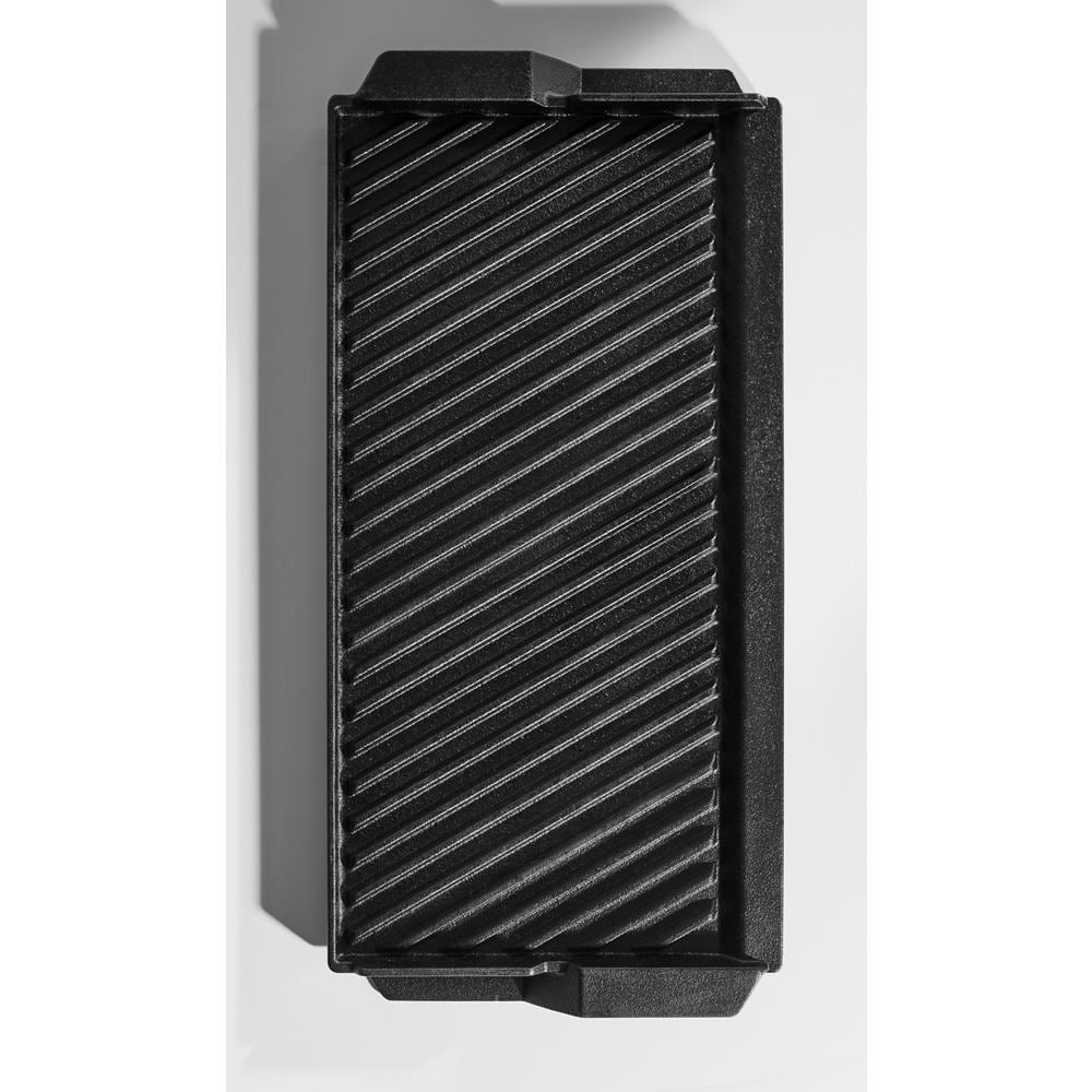 Black ribbed cast iron griddle designed for use with ranges from Ranges and Kitchen & Kitchenware collections