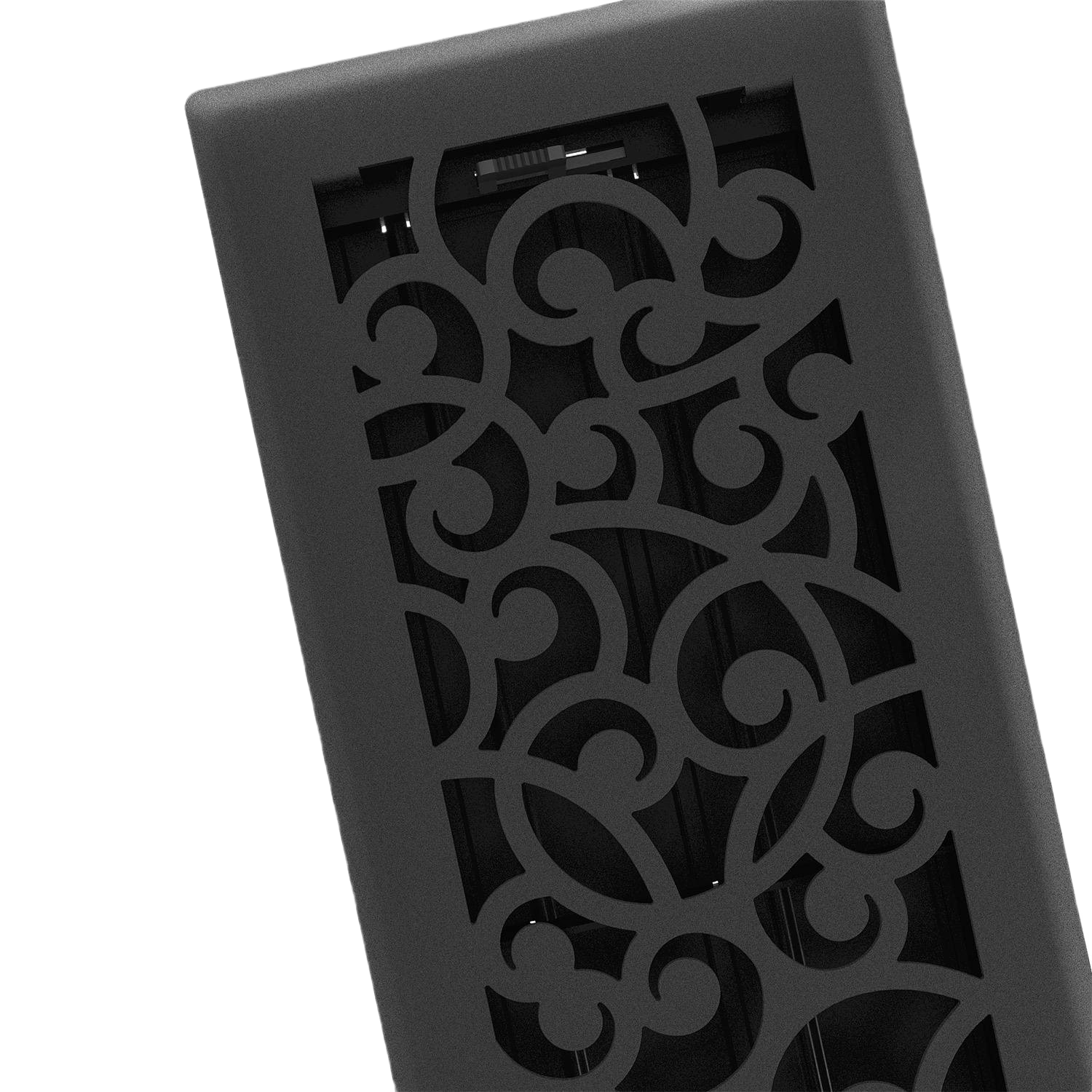 Black iron floor register with ornate scrollwork pattern for plumbing and home improvement projects under $50 collection