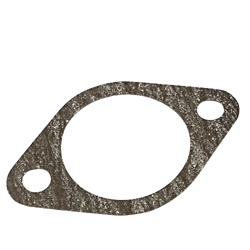 Brown textured thermostat housing gasket with two bolt holes designed for John Deere equipment maintenance and repair