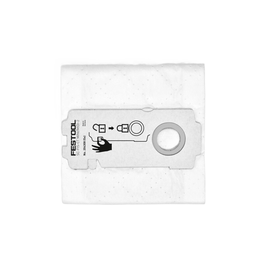 White Festool dust extractor filter bag with SELFCLEAN material for woodworking and dust management tools collections