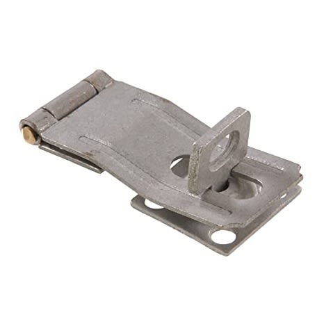 Galvanized swivel staple safety hasp in silver metal for securing doors or cabinets in home improvement projects