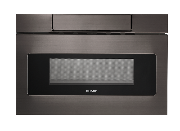 Built-in flat panel microwave drawer in stainless steel with black glass front from Kitchen & Kitchenware collection
