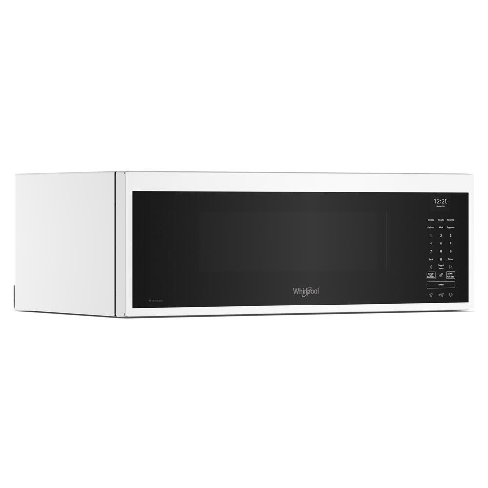 white smart low profile over-the-range microwave hood with digital control panel for kitchen appliances collection