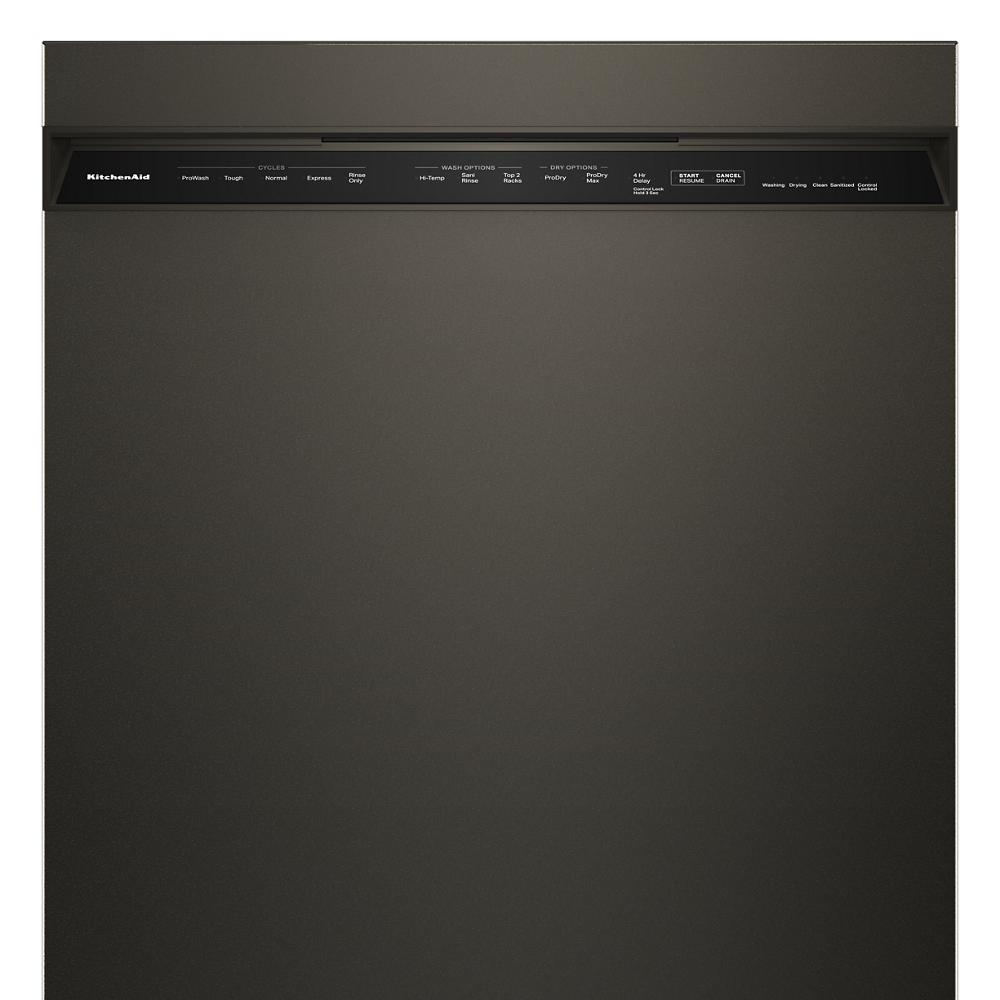 Black freestanding dishwasher with digital control panel and ProDry system, part of KitchenAid appliances collection