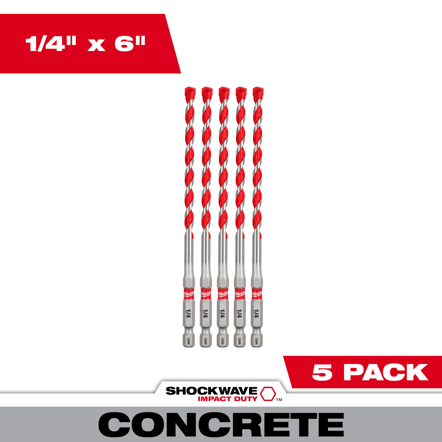 Milwaukee 1/4" x 4" x 6" SHOCKWAVE™ Impact Duty Carbide Hammer Drill Bits (5 PK)