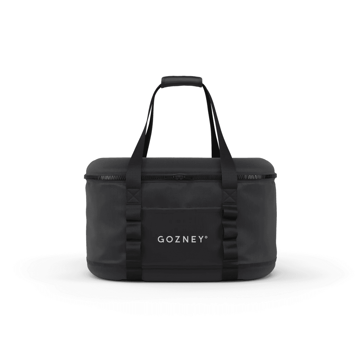 Black rugged nylon pizza oven bag with reinforced padding and dual handles for outdoor grilling accessory storage and transport