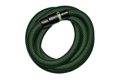Coiled green anti-static hose with bypass connector for dust extraction in woodworking and shop vacuum accessories collections
