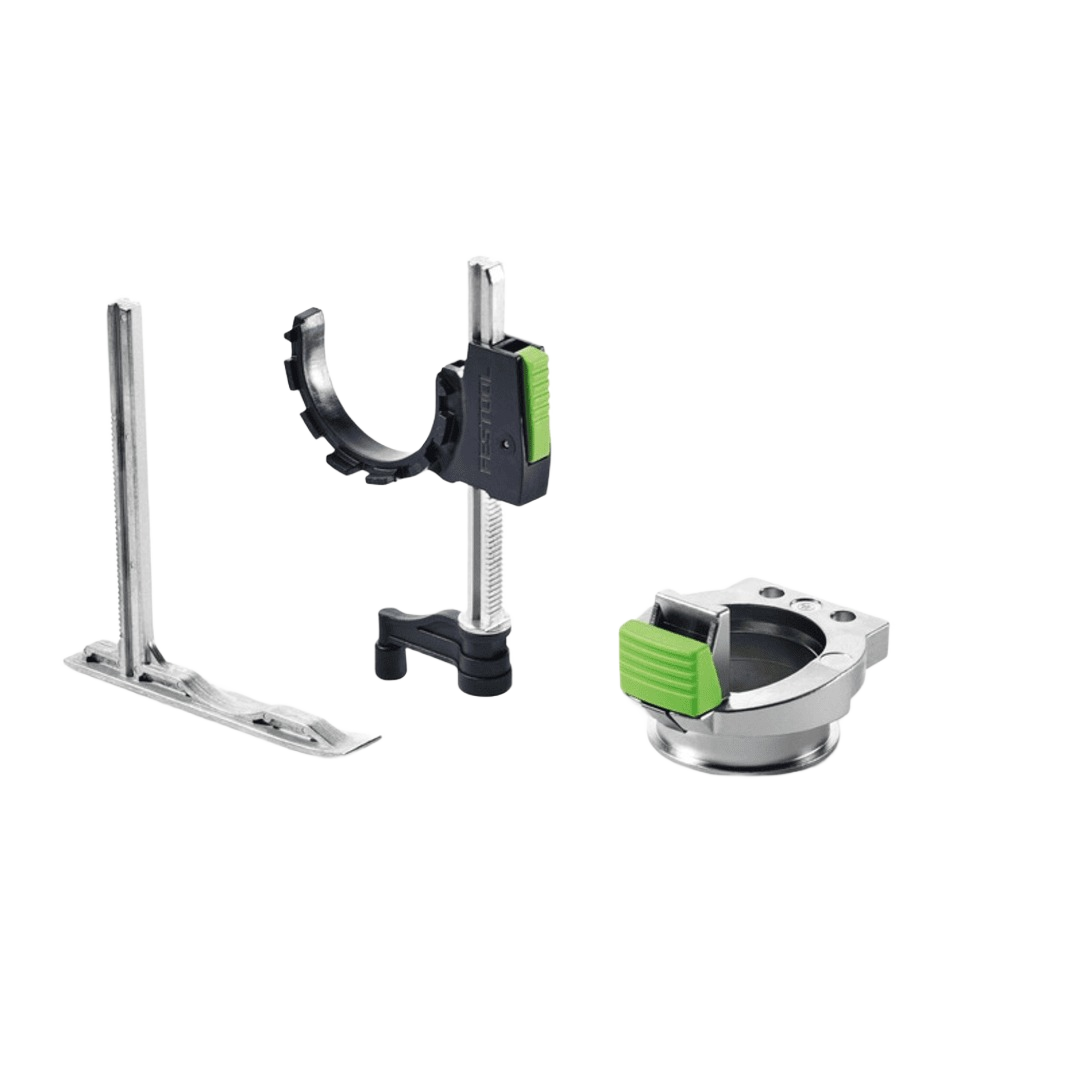 Adjustable depth stop set with metal and plastic parts for oscillating tool accessories in woodworking and home improvement