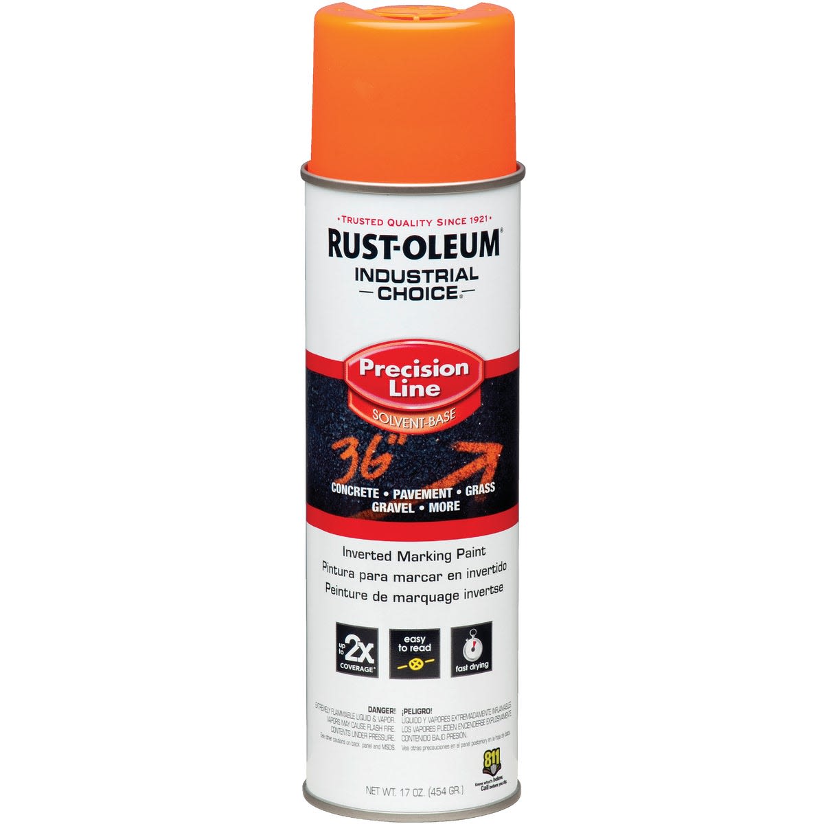 17 oz. fluorescent orange marking spray paint can from Rust-Oleum for industrial and home improvement use