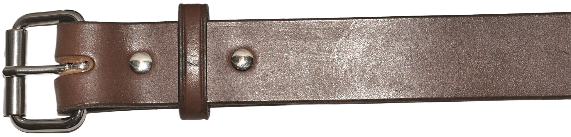Brown leather belt with metal buckle and rivet details for durable use in tools and home improvement projects