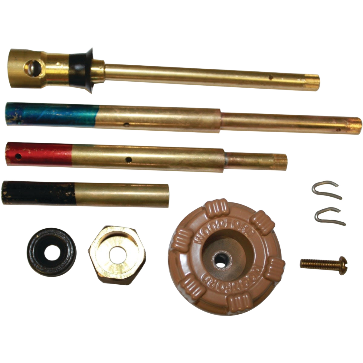 Brass repair kit components with washers, clips, and valve parts for home improvement tools and maintenance use