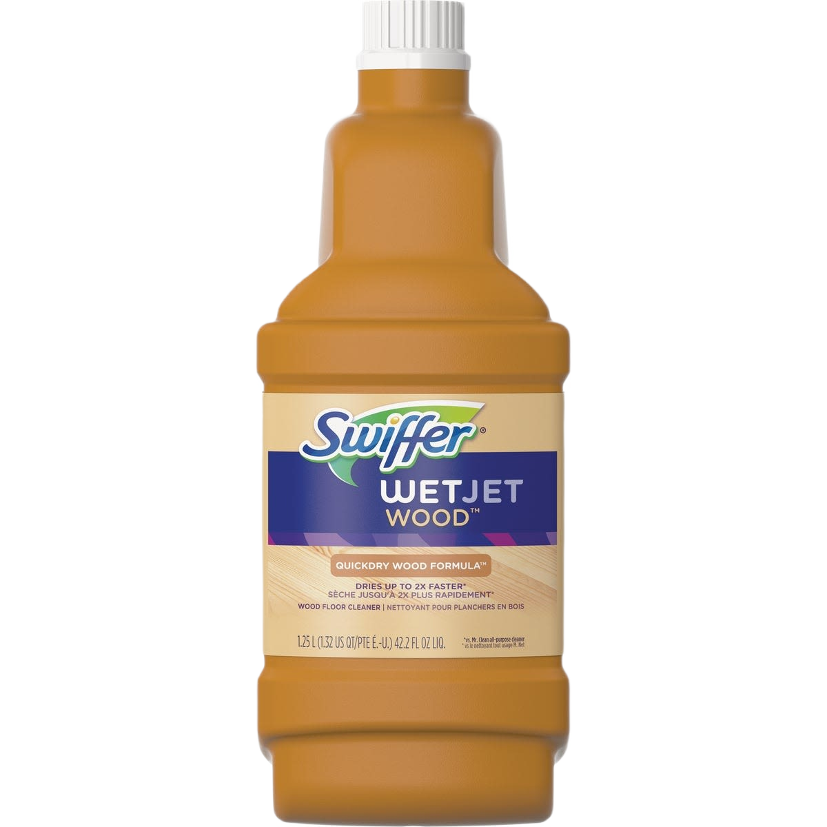 42.2 oz bottle of Swiffer WetJet wood floor cleaner with quick-dry formula for floor care cleaning solutions under $50