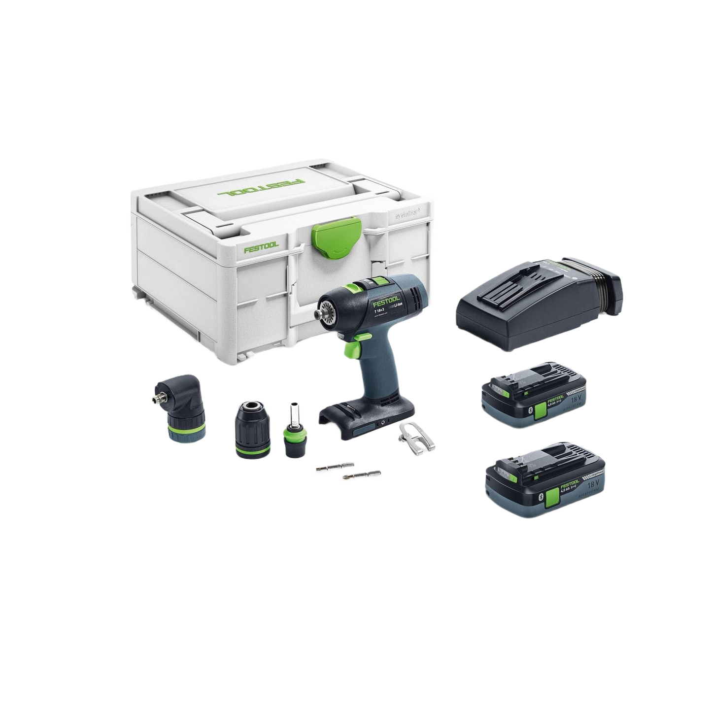 Cordless drill kit with rechargeable batteries, charger, multiple attachments, and storage case for home improvement tasks