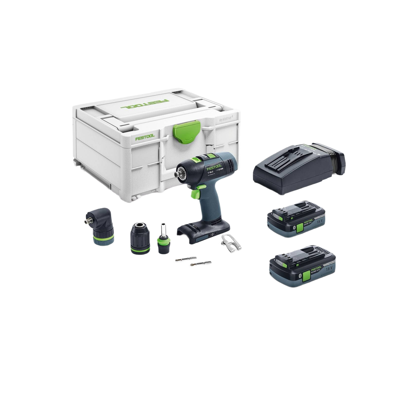 Cordless drill kit with rechargeable batteries, charger, multiple attachments, and storage case for home improvement tasks