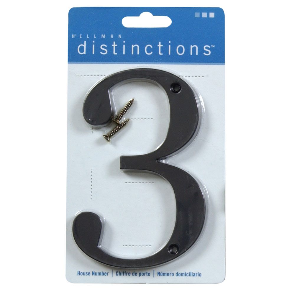 Black 4-inch flush mount metal house number 3 with mounting screws in home improvement hardware collection under $50